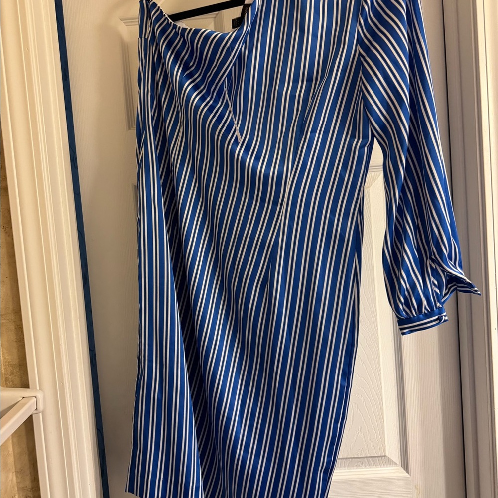 Blue Striped One-Shoulder Dress size 14 $30